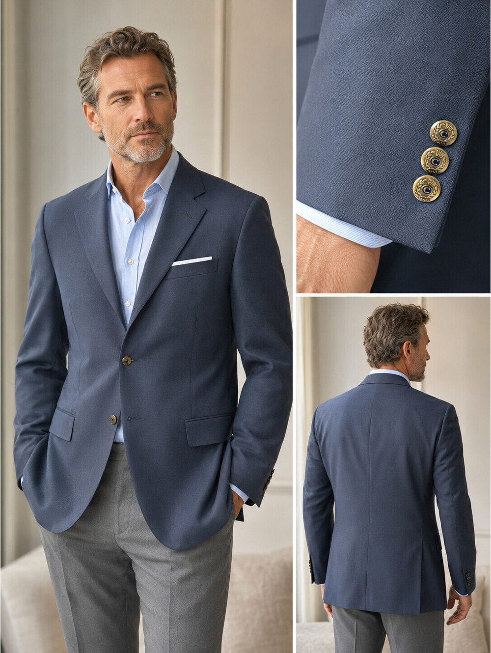 Canali Proposta Bernini Beverly Hills Navy Blue Wool Crested Blazer Mens 46 L